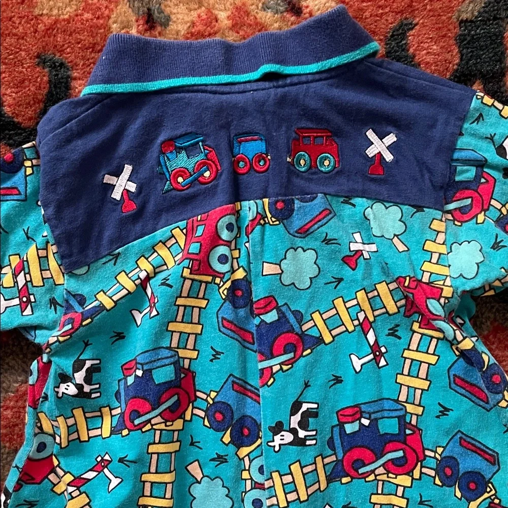 Vintage Baby OshKosh B'gosh Boys Retro One-Piece Train Romper Onsie 24M 80s 90s